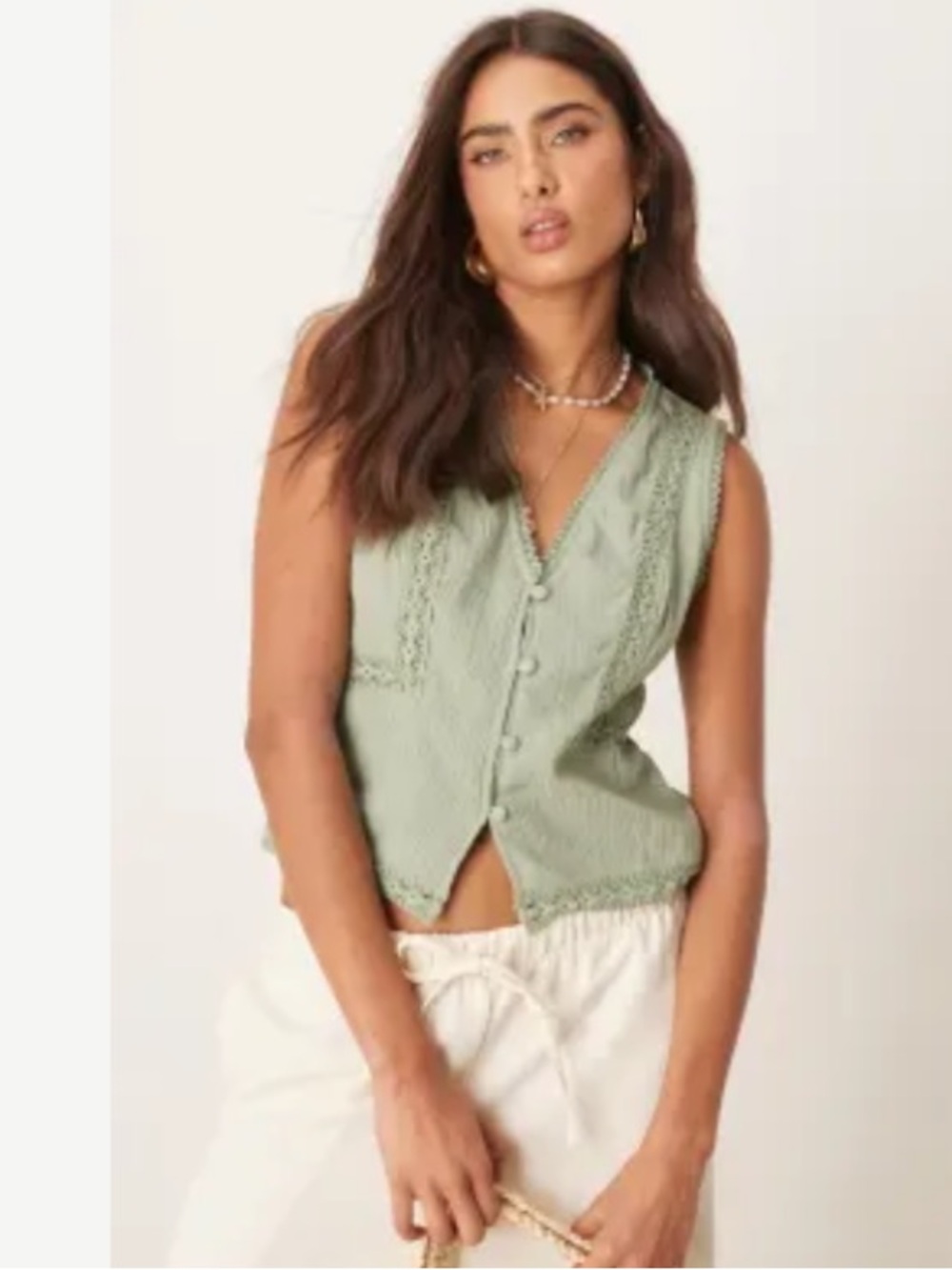 ASOS Sleeveless Button-Front Vest in Sage Green